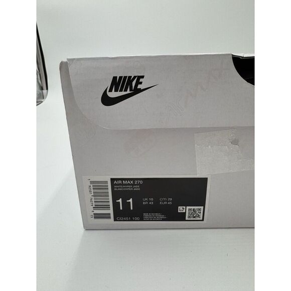 Nike Air Max 270 White Hyper Jade CI2451-100 Men's 11 Running Street Shoe NIB - Picture 8 of 10